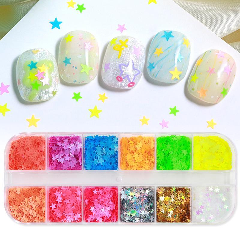 12 Grids Y2K Mini Star Nail Sequins Glitter Flakes Affordable Manicure Accessories for Beginner Nail Learners