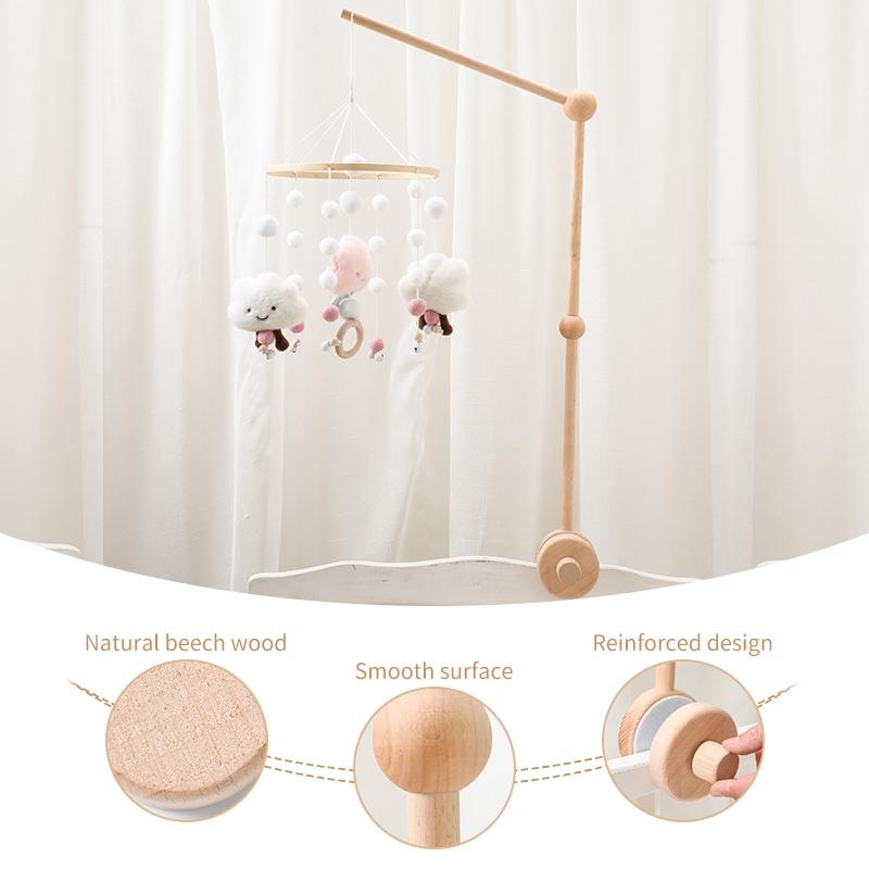 3Pcset Baby Wooden Bed Bell Bracket Mobile Hanging Rattles Toy Hanger Baby Crib Mobile Bed Bell Wood Toy Holder Arm Bracket