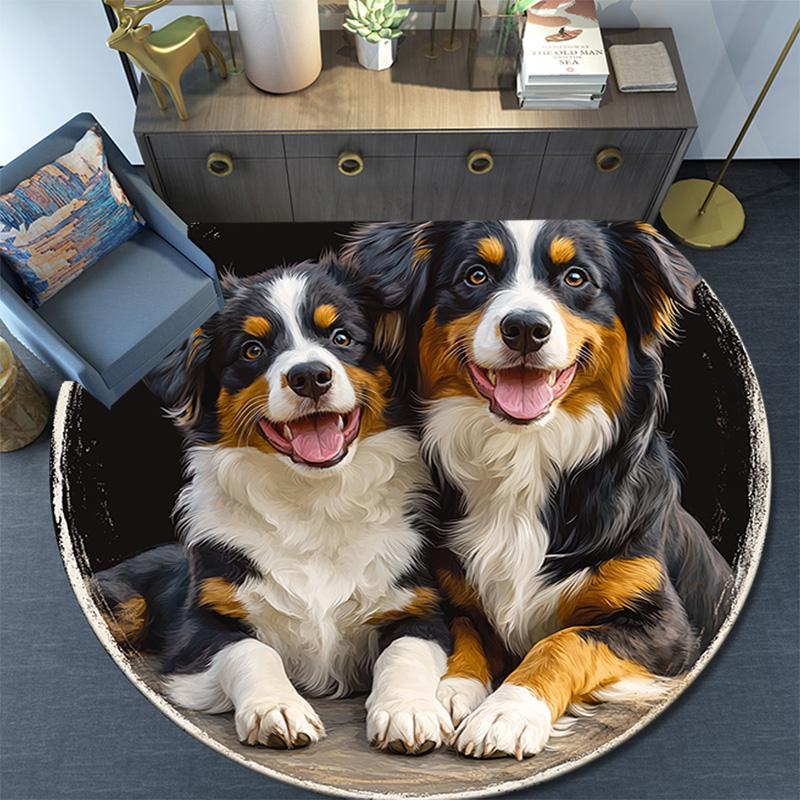 Australian Shepherd Dogs Round Area Rug,Carpet Rug for Living Room Bedroom Sofa Playroom Decor,Non-slip Floor Mat