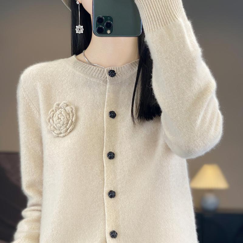QingHe Cashmere Women's 30% Cashmere Cardigan - Soft & Warm Wool Blend Sweater