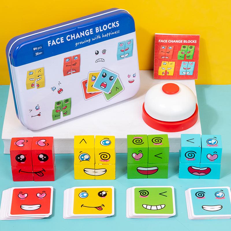 Jeu de Cube Changeant de Visage en Bois: Version Bataille pour Enfants - Défi Parent-Enfant