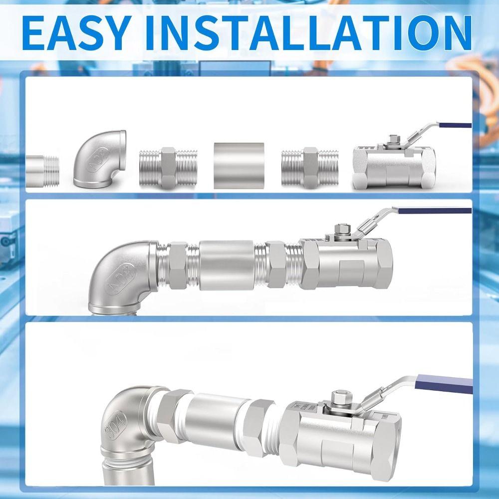 BSP Threaded Pipe Fittings 304 Stainless Steel Pipe Connector Jointer Durable Pipe Straight Joint
