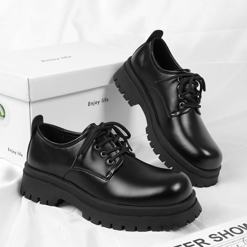 FashionMens Thick Platform Formal Shoes Round Toe Slip On Genuine Leather Shoes Lace Up Casual Shoes Daily Wedding Party Shoes for Men