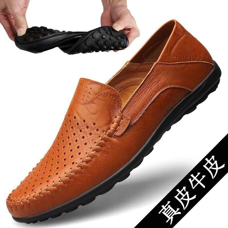 Leather Summer Breathable Doudou Shoes Men's One-pedal Casual Leather Shoes Men's Business Soft Leather Soft-soled Lazy Shoes