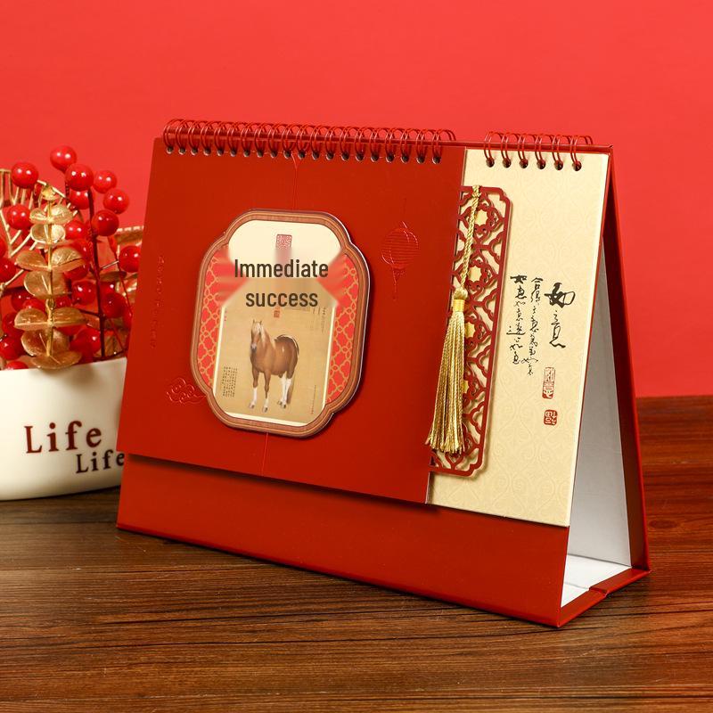 2026 Year of the Horse Chinese Desk Calendar Ornament with Tassel - Monthly Memo & Corporate Gift Customization
