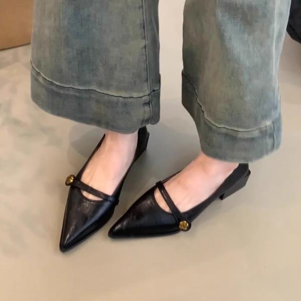 Fashion Low Heels PU Buckle Strap Rubber Hoof Low Heels Rubber Buckle Strap PU