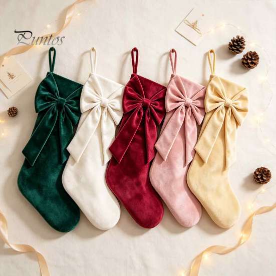 Reusable Fabric Stockings Velvet Christmas with Decorative Bow, Large Xmas Hanging Gift Holders Socks for Fireplace, Mantel, Tree, Holiday Party Decor