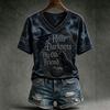 Women's Casual V-Neck Short Sleeve T-Shirt with Halloween Print and Shoulder