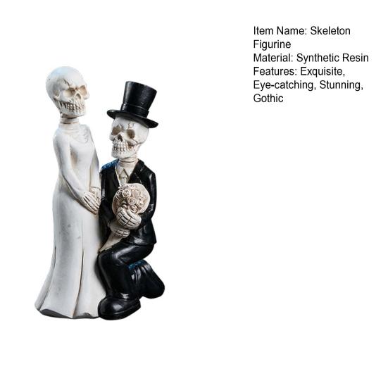 Skeleton Bride And Groom Figurine Gothic Resin Skull Wedding Couple Statue Gothic Desktop Sculpture for Day of The Dead Home Decor