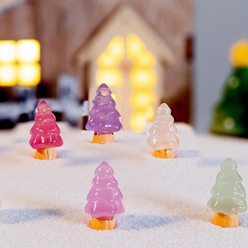 10 Pcs Microlandschaft Miniature Christmas Tree Decorations Snow Landscape Accessories Resin Crafts Luminous Ornaments