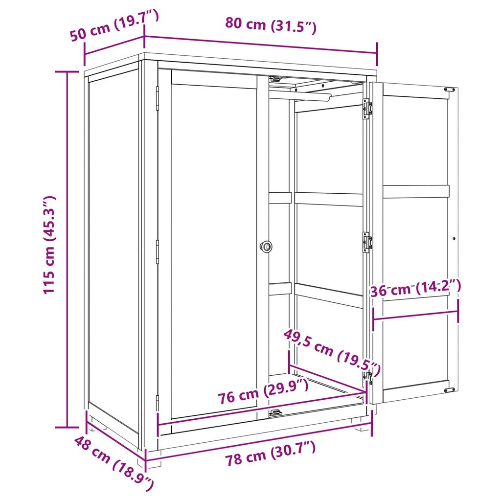 Wardrobe with Storage and Doors Brown Wood Based Material