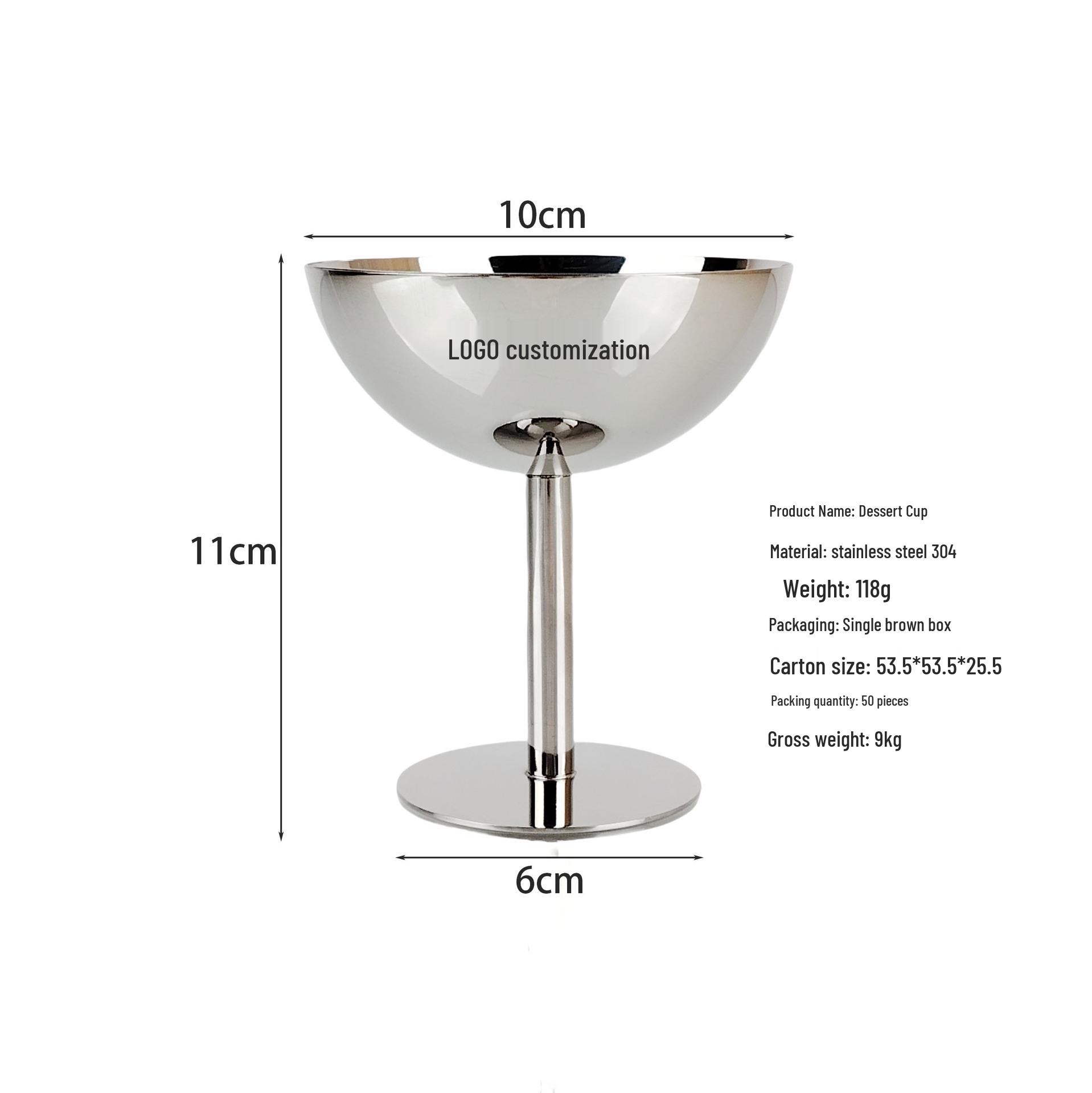 

304 Stainless Steel High-Footed Dessert Cup - Ideal for Ice Cream, Pudding, and Jelly