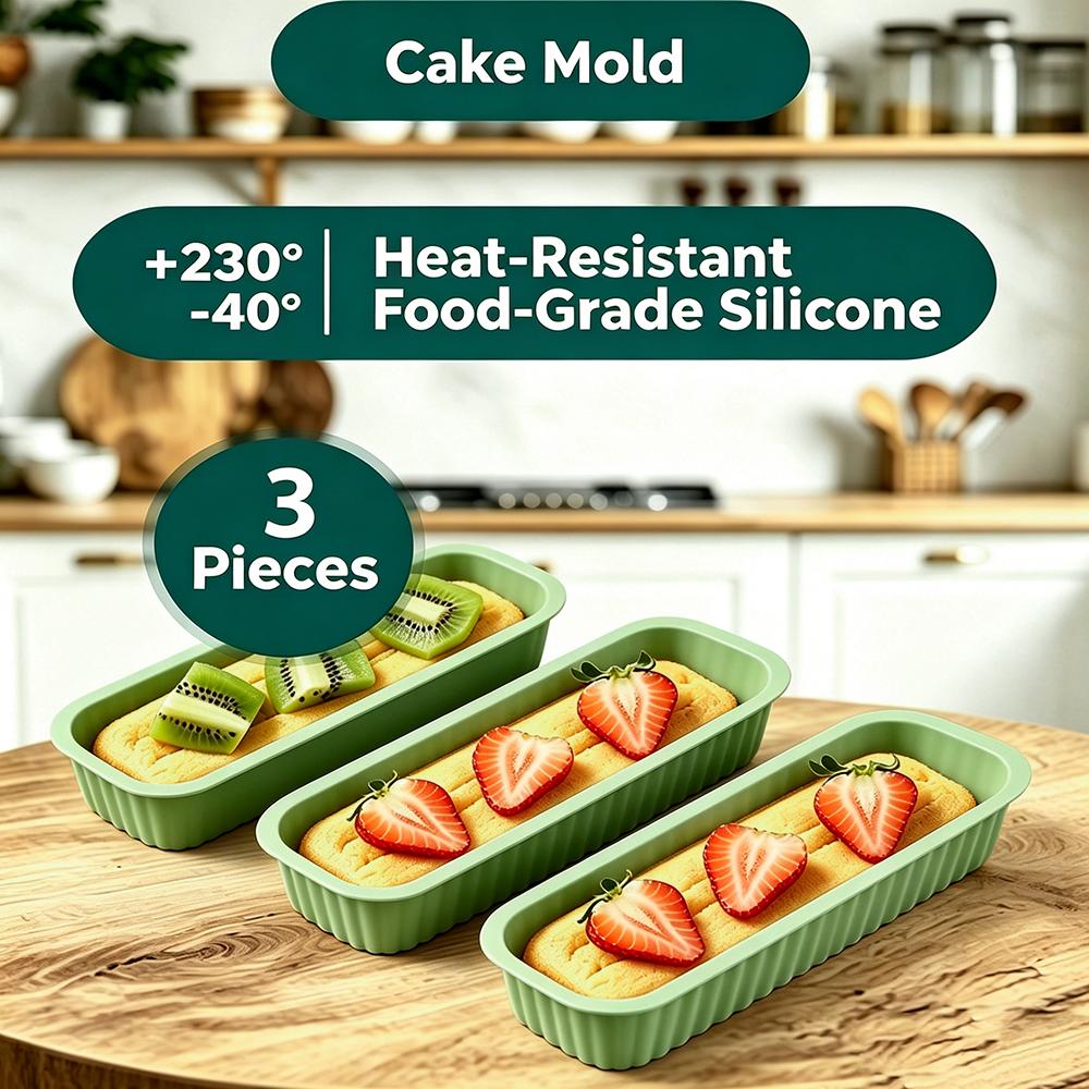 

3Pcs Mini Household Rectangular Silicone Mold Candy Toast Mould Bread DIY Kitchen Supplies Cake Bakeware Pan Baking Tools темно-зелений колір