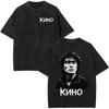 Legendary Russia Rock Band Viktor Tsoi Kino Vintage Washed Tshirts Men Women Clothing Fashion Oversized Cotton Casual T Shirt