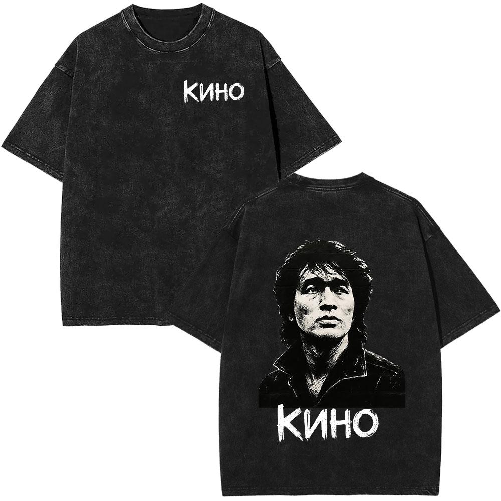 

Legendary Russia Rock Band Viktor Tsoi Kino Vintage Washed Tshirts Men Women Clothing Fashion Oversized Cotton Casual T Shirt S