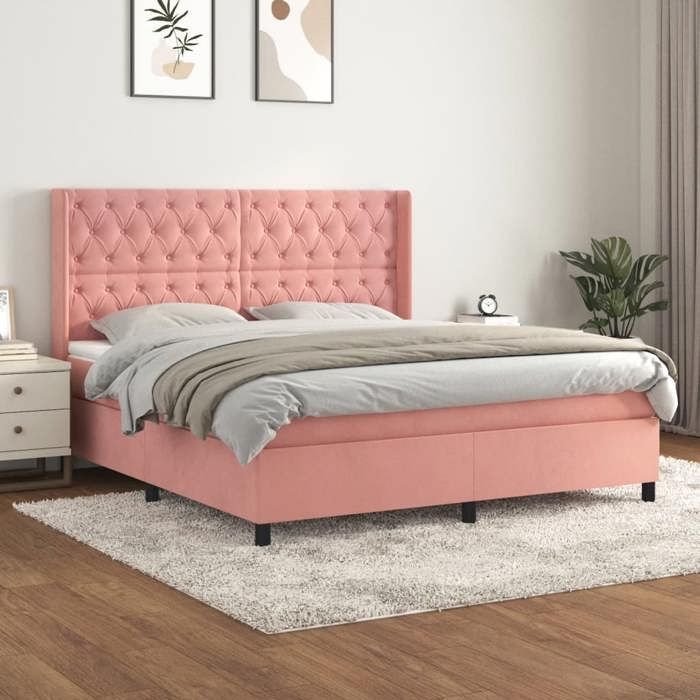3132872 vidaXL Lit à sommier tapissier avec matelas Rose 160x200 cm Velours