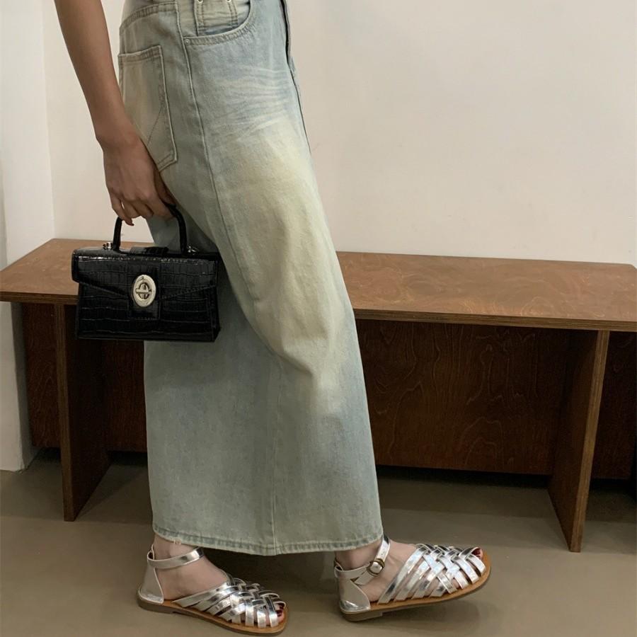 Retro style woven bag head sandals women's outer wear 2025 new lazy one-pedal Muller cool slippers