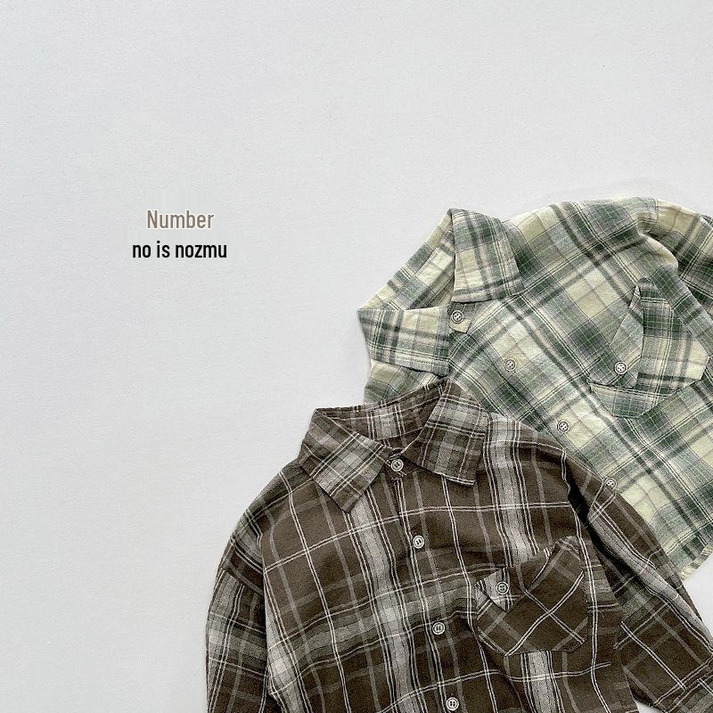 2025 Spring/Autumn Korean-Japanese Retro Plaid Shirt for Boys & Girls