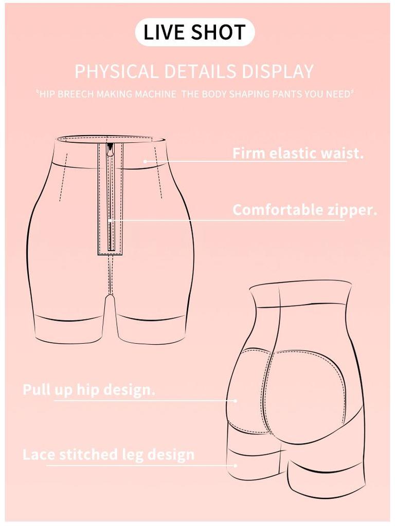 Plus Size High Compression Tummy Control Shaper Pants with Zipper and Hook for Waist Training and Hip Lift