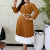 Solid-color Long-sleeved, Color-blocked Pleated A-line Dress for Women's Autumn and Winter