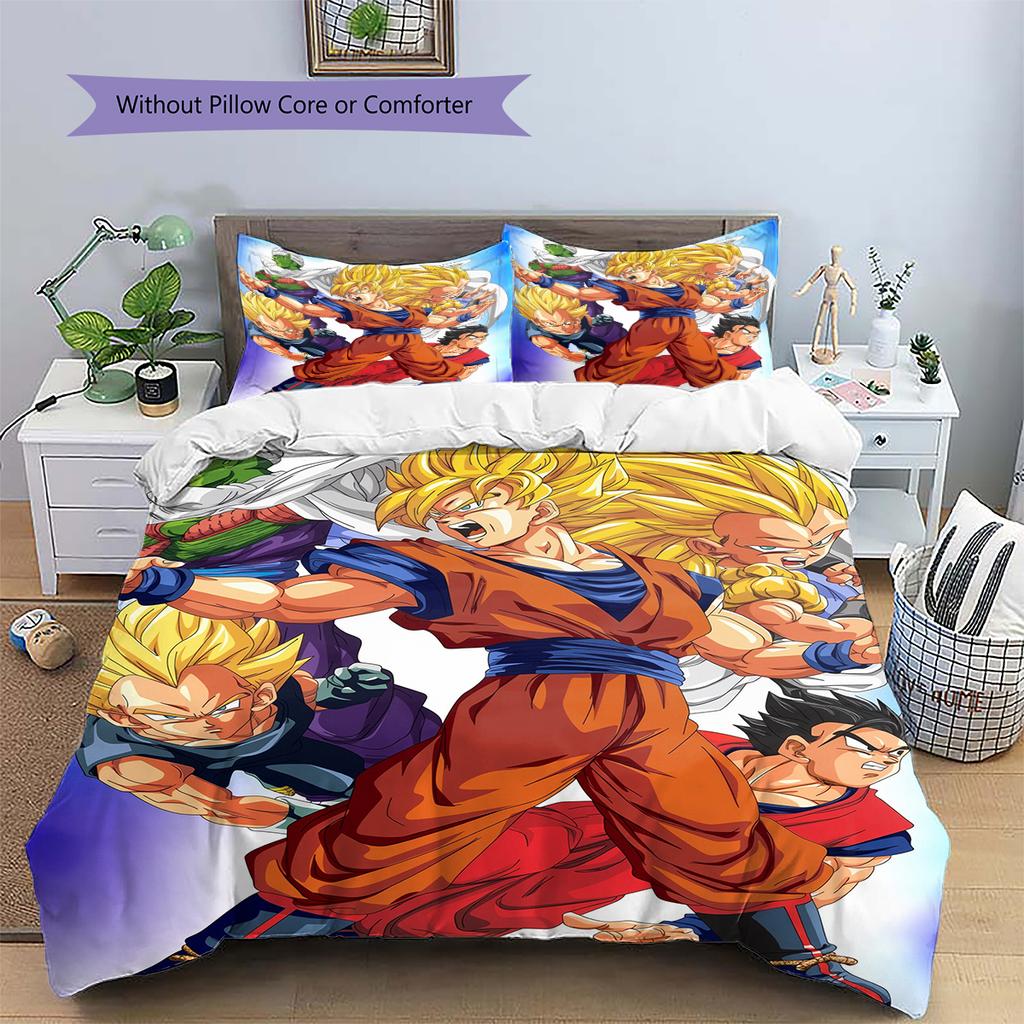 Dragon Ball Son Goku Pattern Bedding Home Decoration Birthday Gift (1 * duvet cover + 2 * pillowcase, without core)