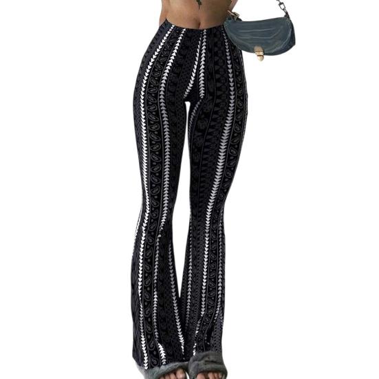 Women Yoga Pants Elastic Mid-rise Casual Printed Flared Trousers Printing Flattering Leg Silhouette Pants Running Walking Long Pants