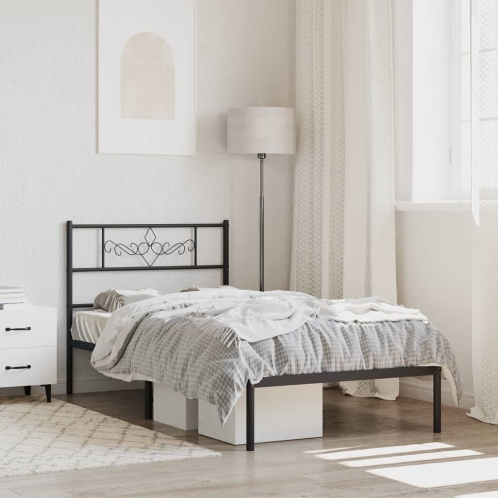 Metal Bed Frame with Headboard Black 90x200 cm