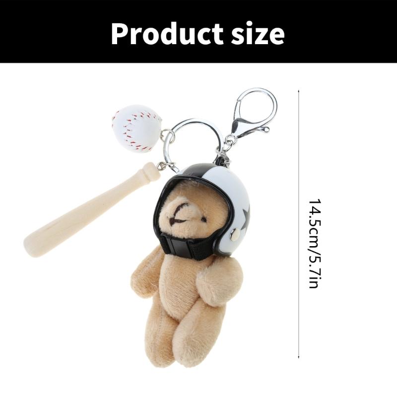 Plush Bear Keychain with Helmets Fashionable Bag Decorative Pendant Creative Soft Stuffed Animal Charm for Backpacks