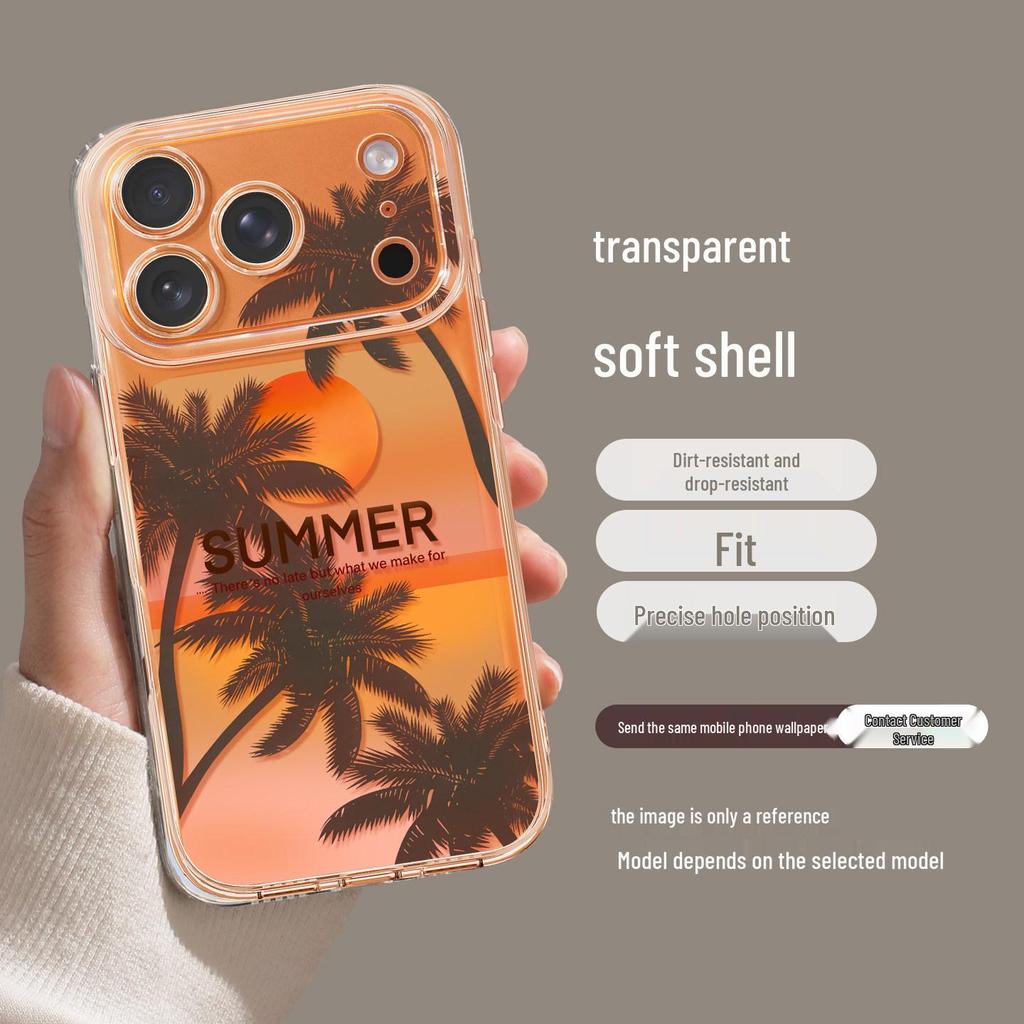 Summer Coconut Tree Phone Case for iPhone 17, Compatible with 12-16 Pro Max, Apple 15, 14, 13, Couple Set