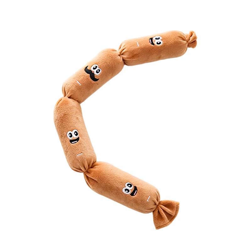 Durable Four-Section Hot Dog Shaped Chew Toy for Dogs with Sound Feature
