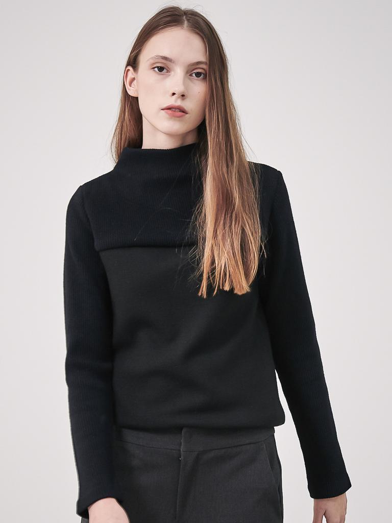 ACUD Rib Patched High-Neck Knit_Black