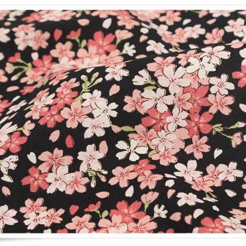 

Cherry Blossom Pattern Cotton Fabric Small Floral Imitation Linen Texture for DIY Handicrafts Dresses Curtains Pillows Bags 90cmx110cm