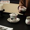 120ml Antique Ru Kiln Porcelain Gaiwan Chinese Cute Panda Sancai Cover Bowl Tea Making Tea Tureen Women Cafes Teaware Collection