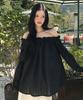 LETTER FROM MOON Leaf One-Shoulder Frill Blouse (Black)
