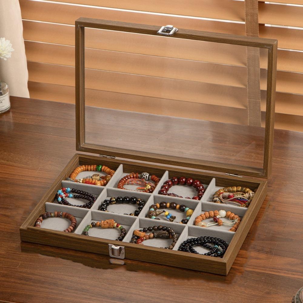

Large Capacity Jewelry Storage Box Velvet Jewelry Display Box Jewelry Holder Case Jewelry Display Gray 12 Grid
