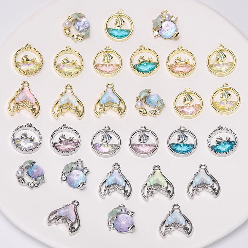 1pc/bag Alloy Inlaid Glass Pendant DIY Bracelet Necklace Earrings Jewelry Accessories