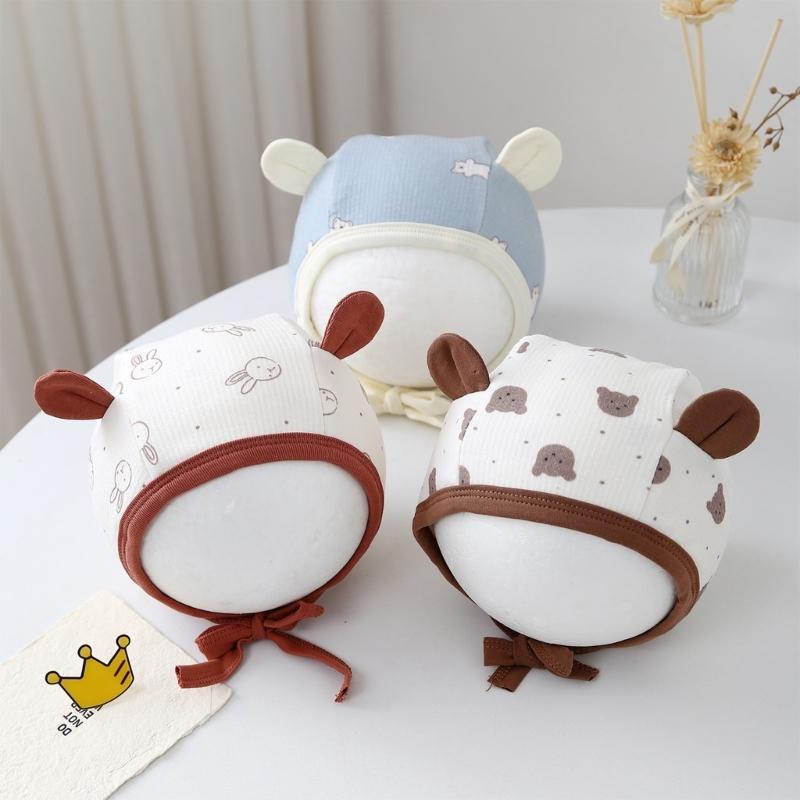 Breathable Infant Fetal Cap Breathable Cotton Polyester Bonnet For Newborns 0-5 Months Ear Covering Design