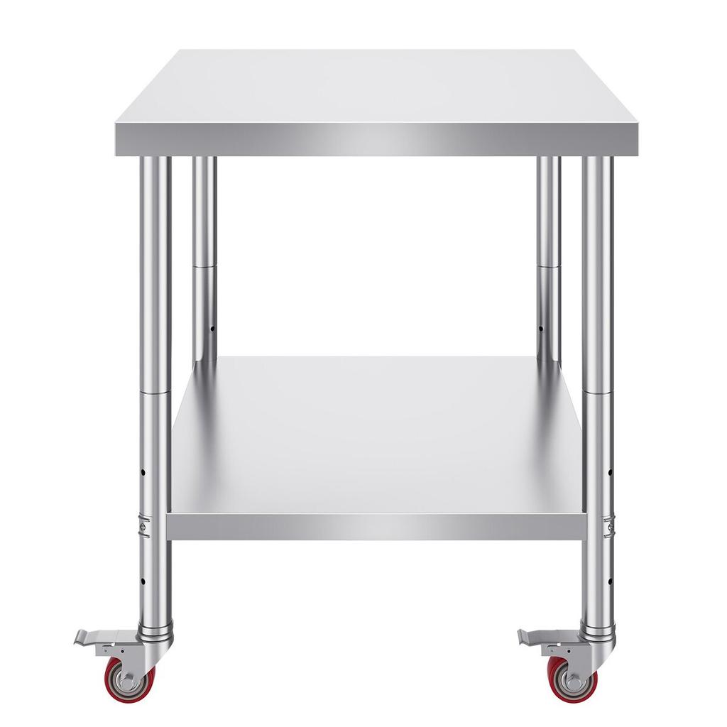 Stainless Steel Catering Work Table 30x36 Inch Commercial Kitchen Table with 4 Wheels Commercial Food Prep Workbench With Flexible Adjustment Shelf