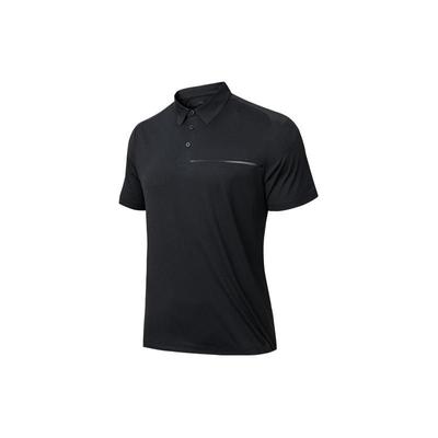 Série de Treinamento Cor Sólida Absorvente de Umidade Secagem Rápida Respirável Manga Curta Camisa Polo Masculina tops Básico-Preto 952427110-4