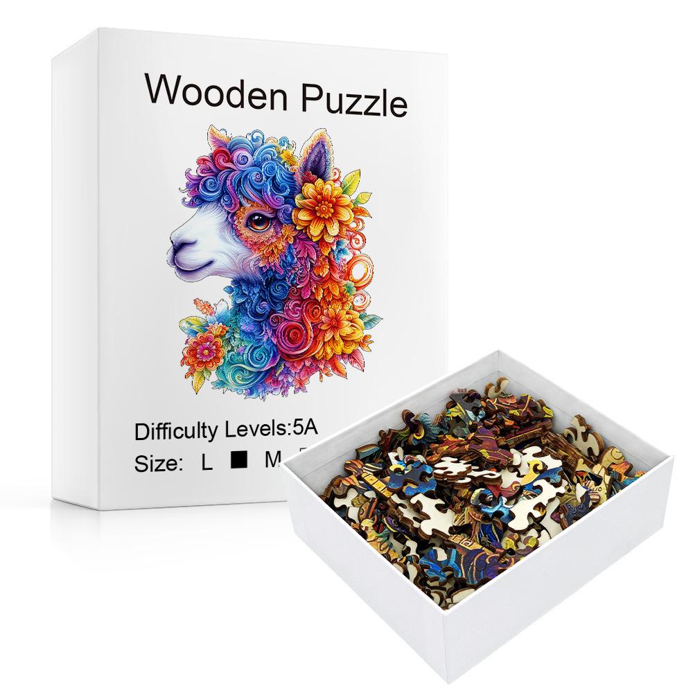 Horse Head With Flowers Wooden Puzzle Irregular Animal Shape Block Flat Wooden Puzzle