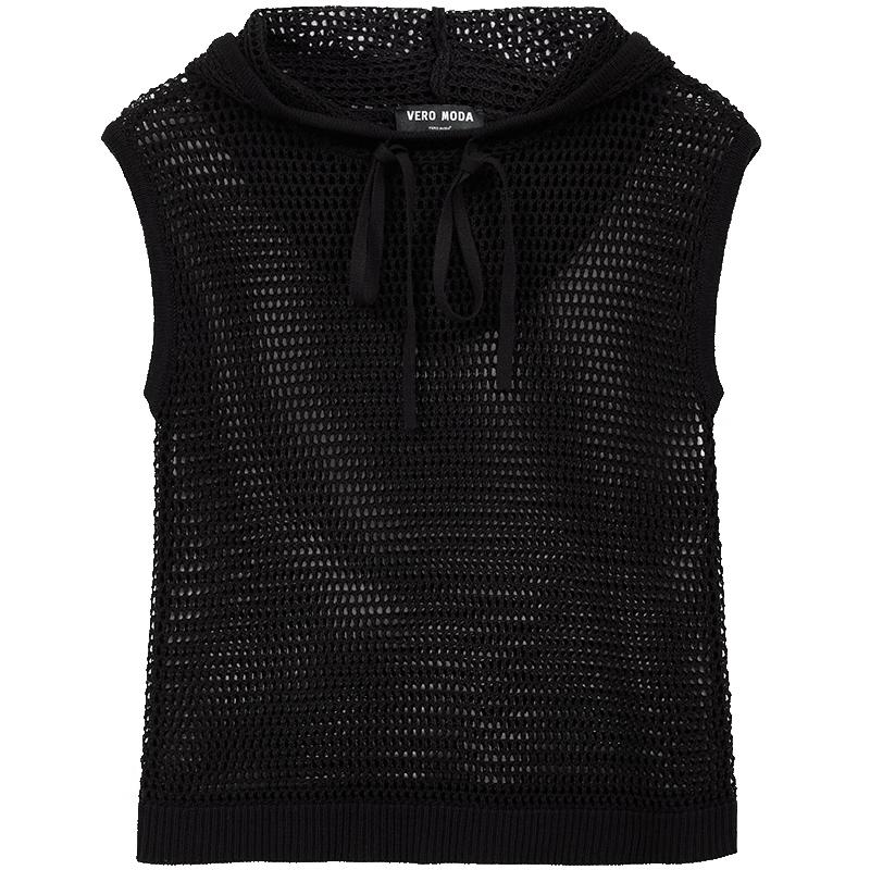 Veromoda Women's Hooded Sleeveless Hollow Knit Top