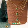 French Retro Style 18K Gold Titanium Steel Necklace Inlaid With Malachite Pendant Women'S Collarbone Chain Necklace