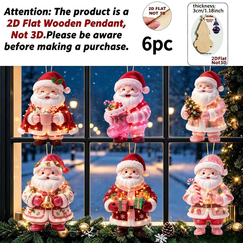 6/8 Adet Vintage Ahşap Noel Baba 2D Düz Noel Ağacı Süsleri Sevimli Yılbaşı Asılı Süsler Kış Ev Partisi Malzemeleri