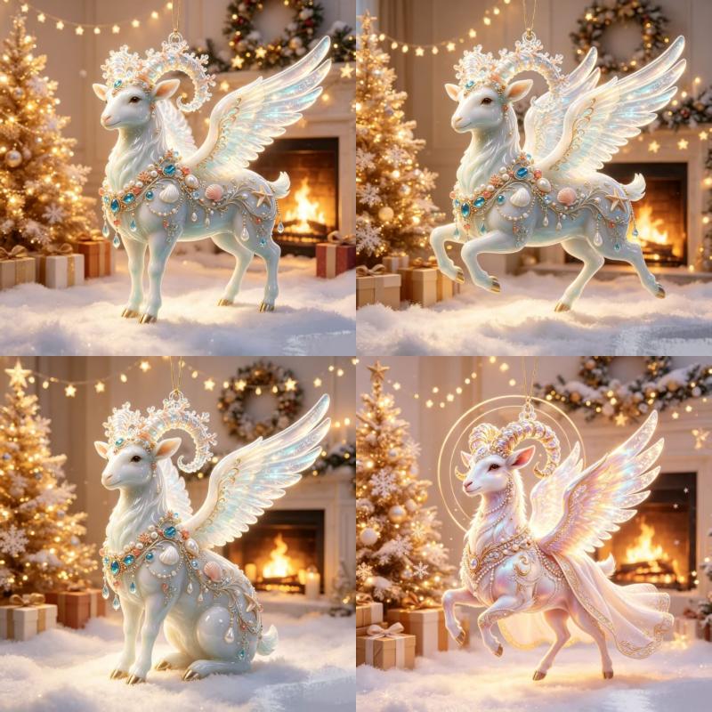 2D Red Golden Ram Christmas Hanging Ornament With Exquisite Details Glossy Finish For Christmas Tree Home Holiday Party Decorati