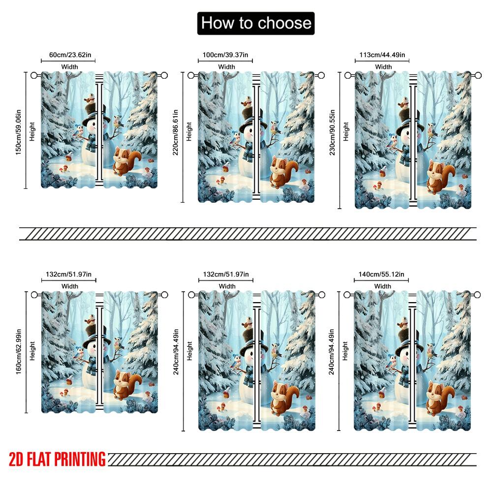 2pcs,2D Plane Printing Curtains Roller Blinds Winter Snowman & Squirrel Polyester Easy Install (without Rod) Home Decor for