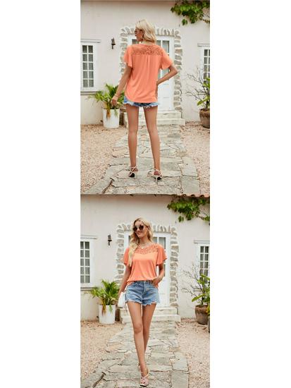 European and American Women's Solid Color Mesh Ruffle Short Sleeve T-shirt