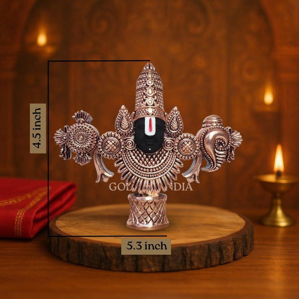 Lord Venkateswara Balaji Idol | Copper-Plated Antique Matte Finish | 4.5 x 5.3 inch | Tirupati Balaji Murti for Home Mandir, Office