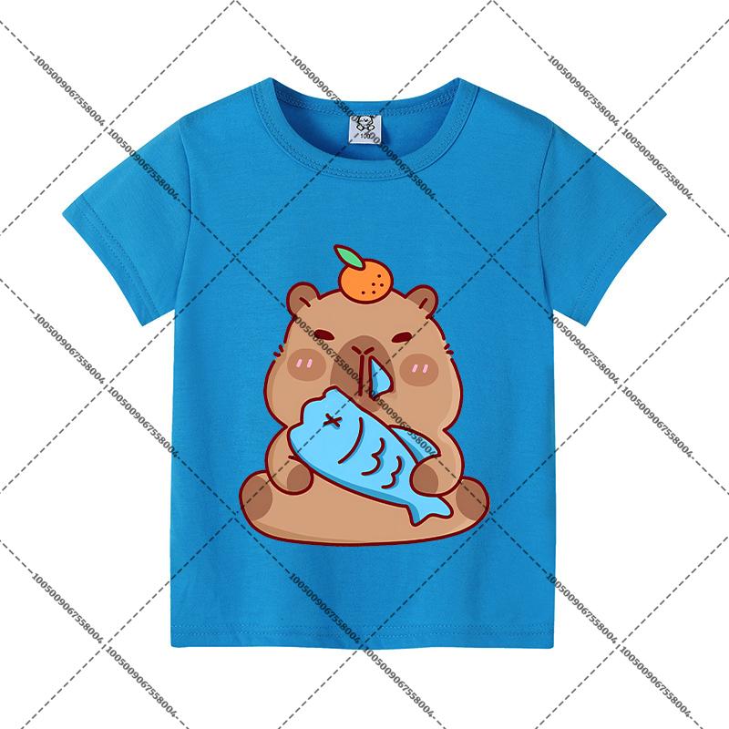 Capybara Summer Colorful T-shirts Child Polyester Short Sleeves Boy Cartoon Shirt Fashion Tops Girl Casuals Clothes Shirts Gift