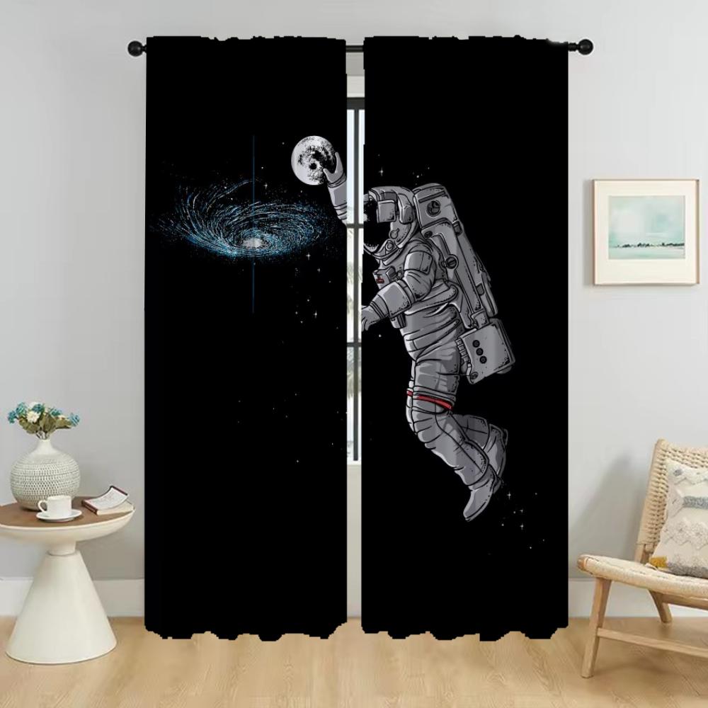 Blackout Curtains 2 Pieces Carton Astronaut Curtains for Living Room Curtain Partition Shades Halloween Decoration Kitchen Child