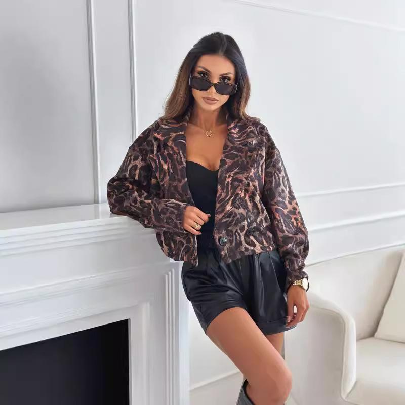 Autumn And Winter Thin Versatile Long-Sleeved Short Leopard Print Blazer For Women